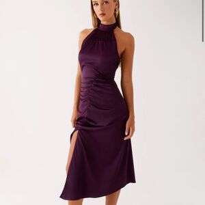 Peppermayo Casta Halter Midi Dress with Ruched Side Slit